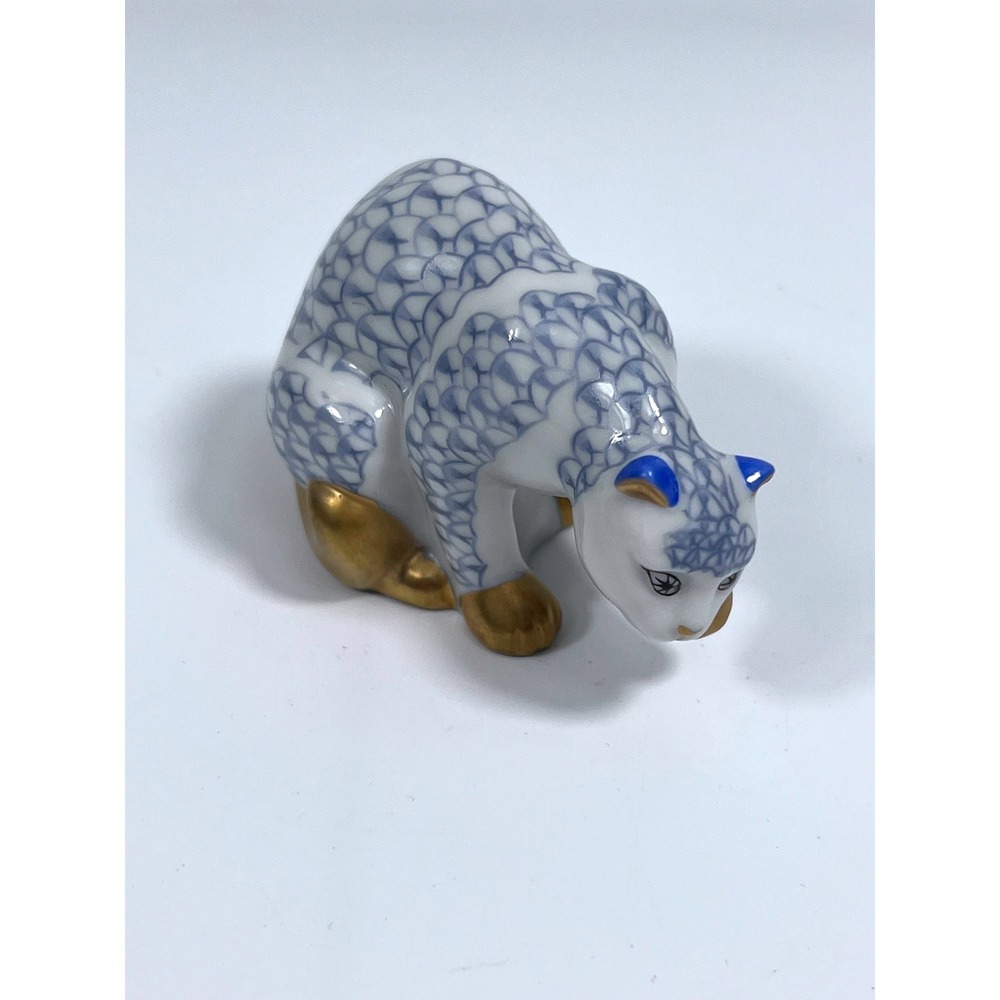 Franklin Mint Curio Cabinet Cat Collection 1988 Blue Fish Scale Design GP Accent